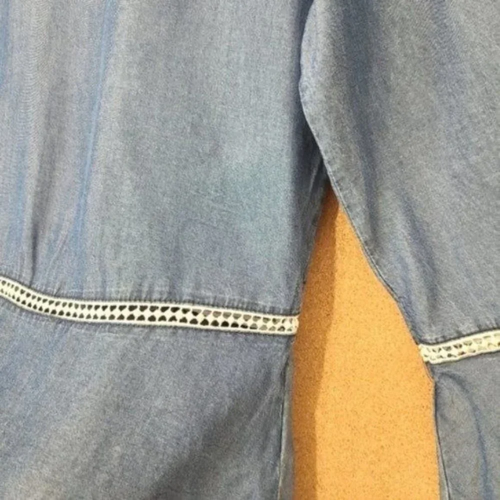 Madeline & Monroe Blouse Blue Chambray, Bell Sleeves Top Size S